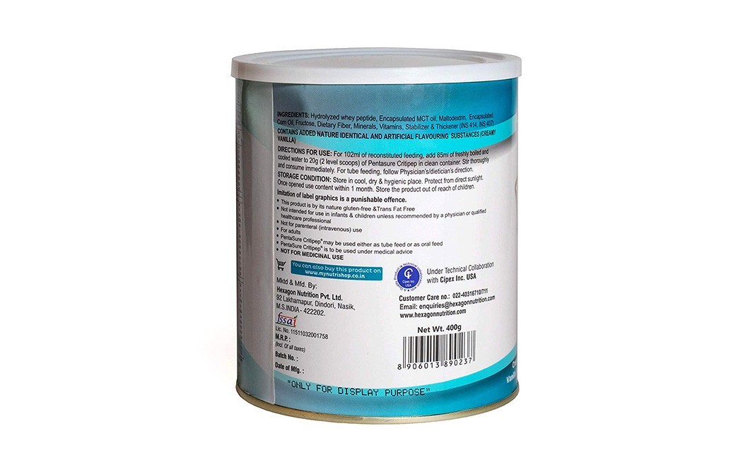 PentaSure Critipep Peptide Diet Creamy Vanilla Flavour   Container  400 grams
